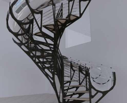 escalier original et moderne avec toboggan en acier