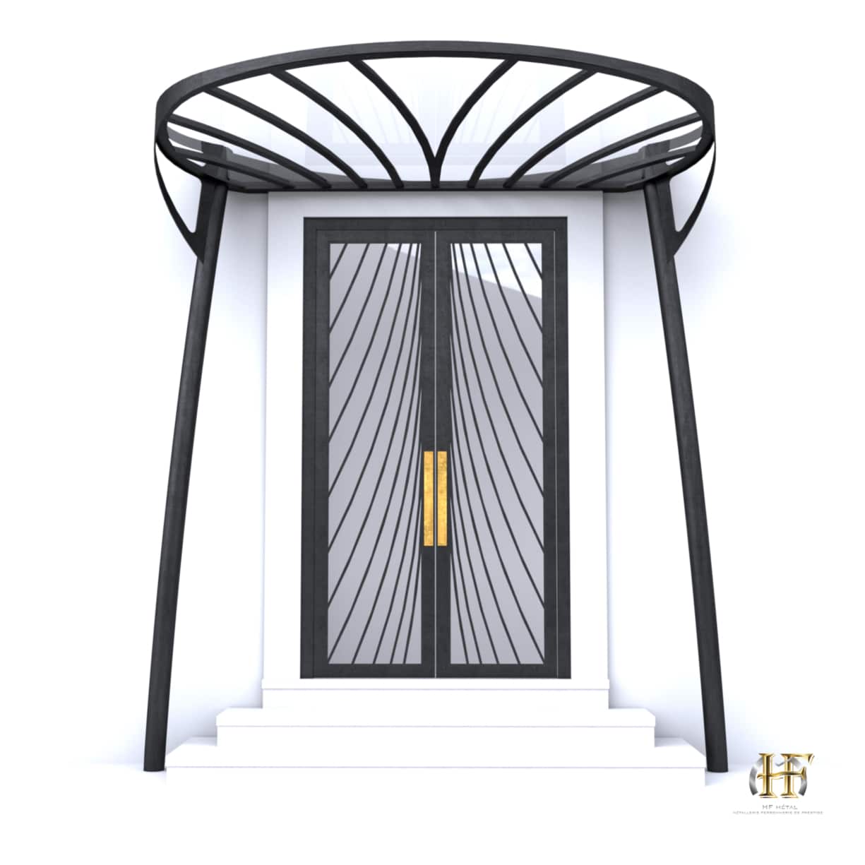 porte entree en metal luxueuse avec marquise en acier design