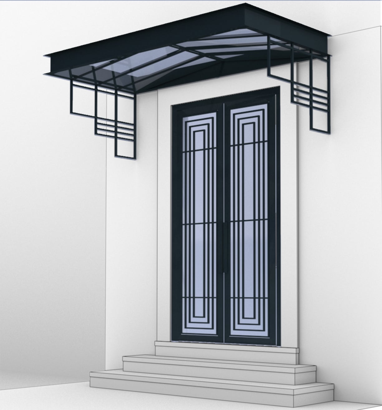 porte entree moderne en metal avec auvent luxueux en fer forge