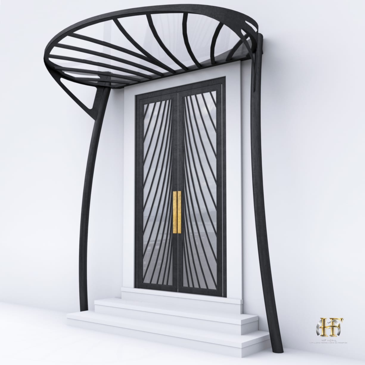porte entree avec auvent en fer forge luxe