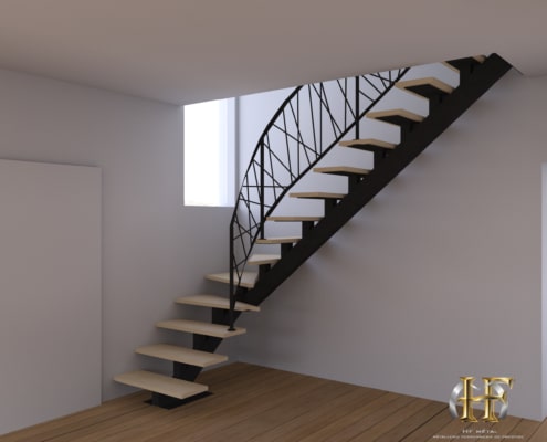 escalier quart tournant metal avec rampe design