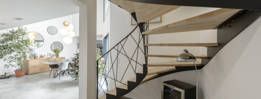 escalier double quart tournant en metal moderne