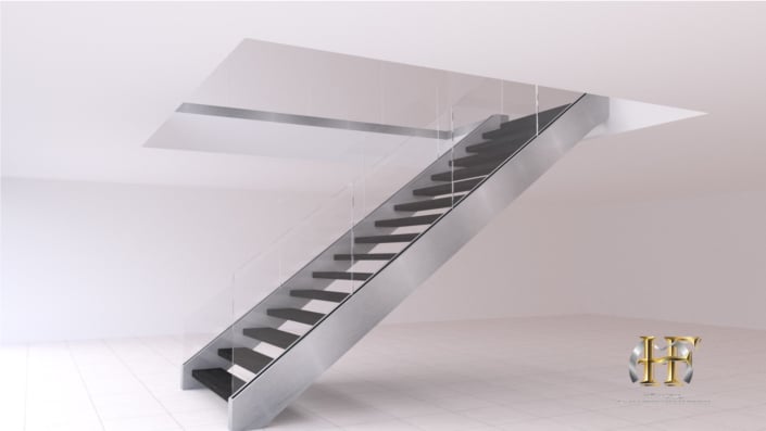 escalier droit inox garde corps en verre