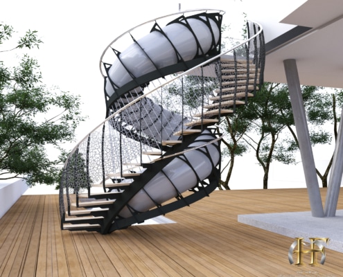 maison moderne avec escalier toboggan extérieur