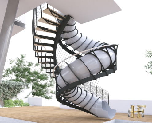 maison design avec escalier toboggan fer