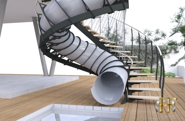 escalier toboggan en metal moderne