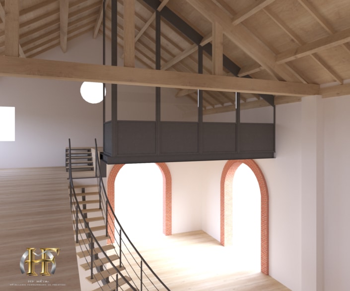 maison escalier en métal avec mezzanine en fer