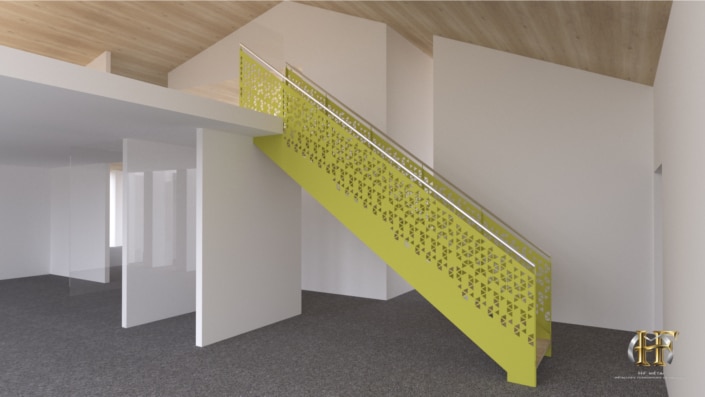 escalier droit en metal coloré jaune
